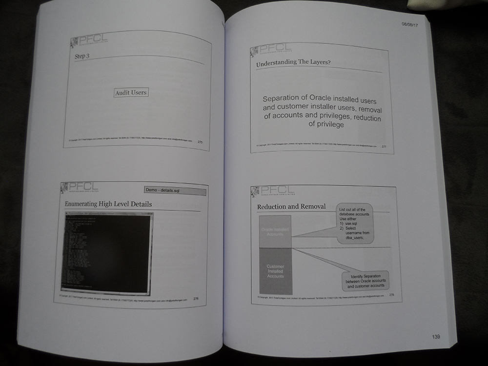 Printed manuals for How to
					Perform a Security Audit of an Oracle Database class