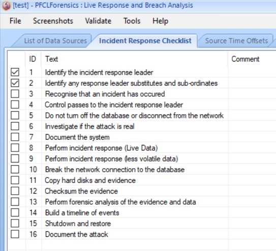 PFCLForensics checklist for breach management