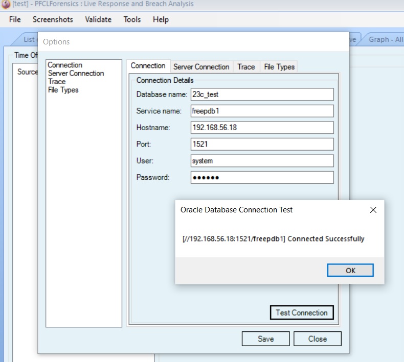 PFCLForensics - Connect to the database