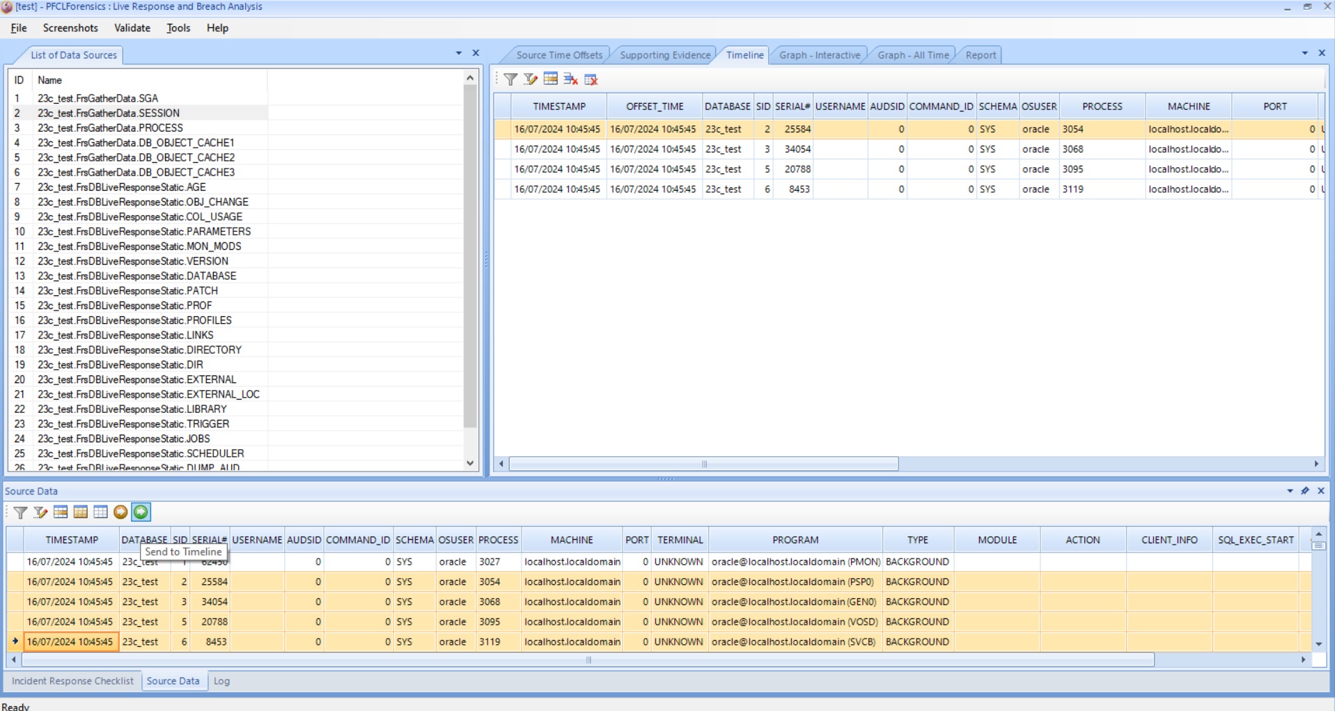 PFCLForensics - select source data to the time line